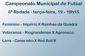 6ª rodada do Municipal de Futsal acontece nesta terça-feira, 19