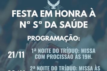 Festa em honra à Nossa Senhora da Saúde acontece no dia 3 de dezembro