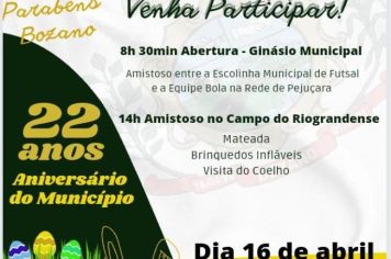 Atividades esportivas vão marcar passagem de aniversário do município de Bozano