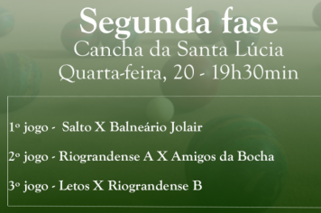 Jogos da segunda fase do municipal de Bochas acontecem nesta quarta-feira, 20