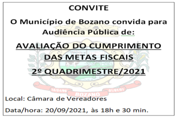 Administração fará audiência pública para avaliar metas fiscais dia 20