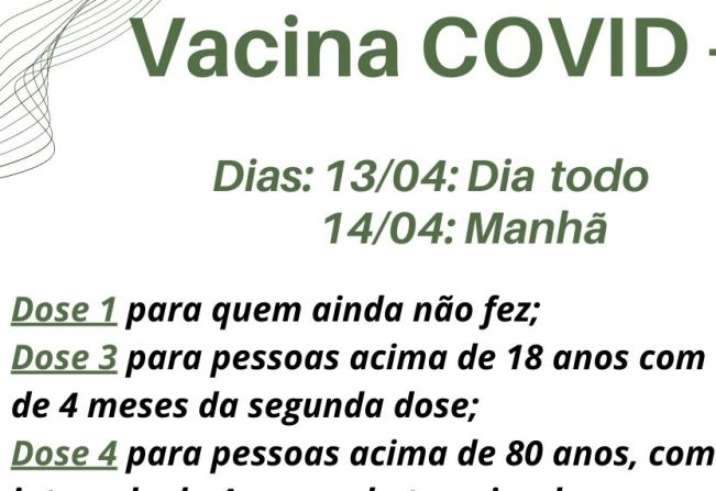 Doses de reforço da Covid-19  serão aplicadas amanhã e quinta-feira 