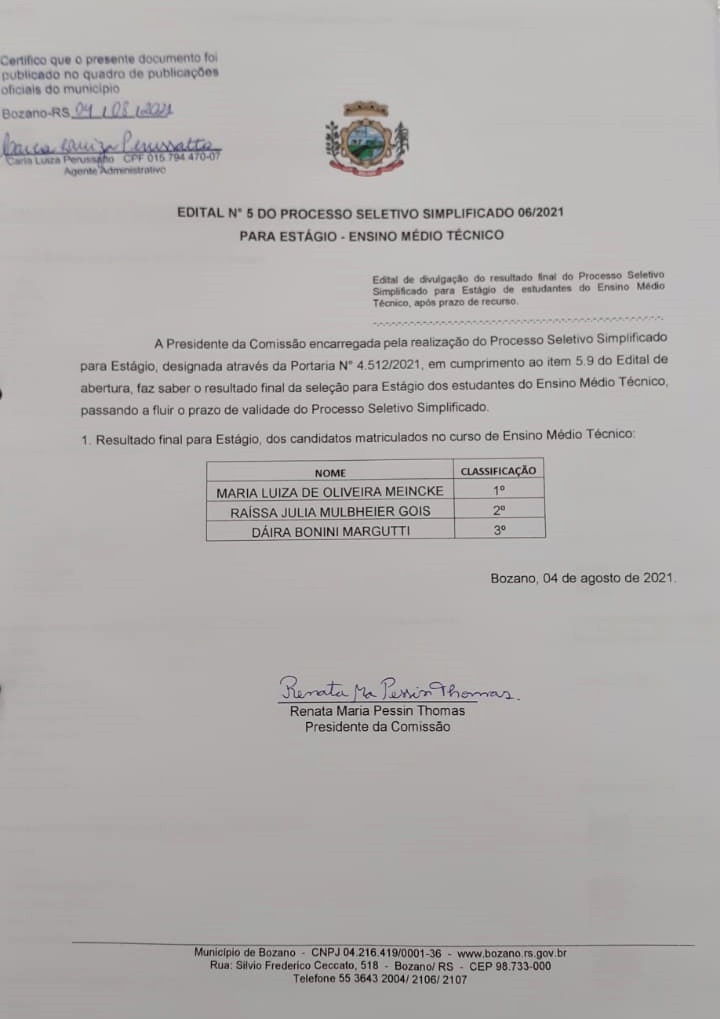 Processo seletivo simplificado tem resultado final