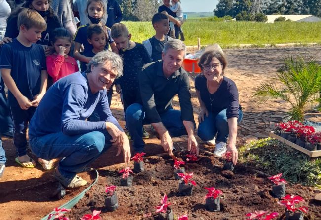 Implementado canteiro de paisagismo sustentável na Escola Estadual São Pio X