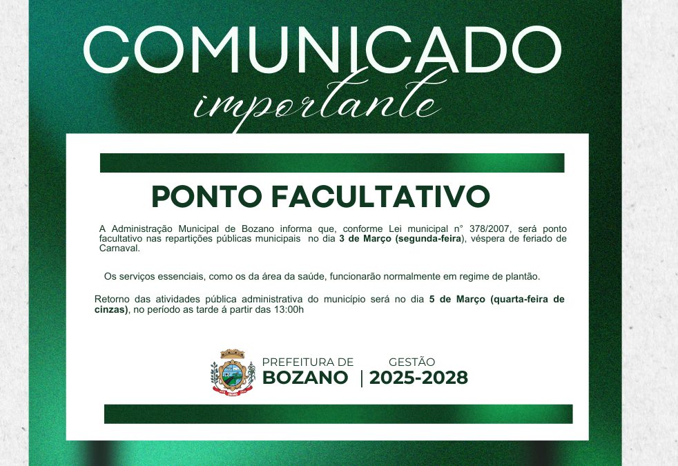 COMUNICADO IMPORTANTE- PONTO FACULTATIVO