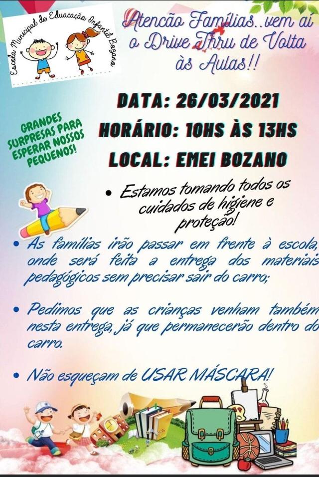 EMEI fará Drive Thru de volta às aulas dia 26